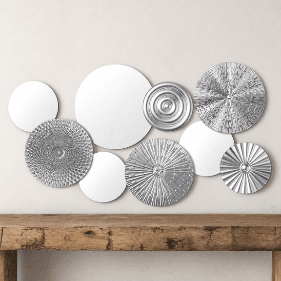 9 Mirror Wall Decor Metal Round Home Art Decorative Modern Circle Sculpture Hanging Decorations For Living Room Office