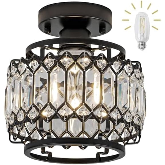 9" Modern Black Crystal Flush Mount Light - 50% Brighter LED, Dimmable Chandelier - Reinforced Iron Frame & K9 Crystals - Easy Install for Bedroom, Kitchen, Hallway$$Tools & Hardware Other