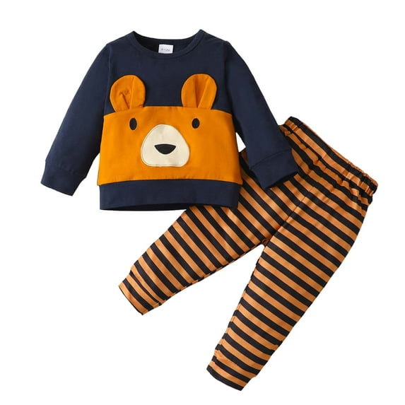 9 Months Baby Boys Clothes 12 Months Boys 2PCS Fall Winter Outfits Set Round Neck Infant Boys Long Sleeve Top Pants Set Blue