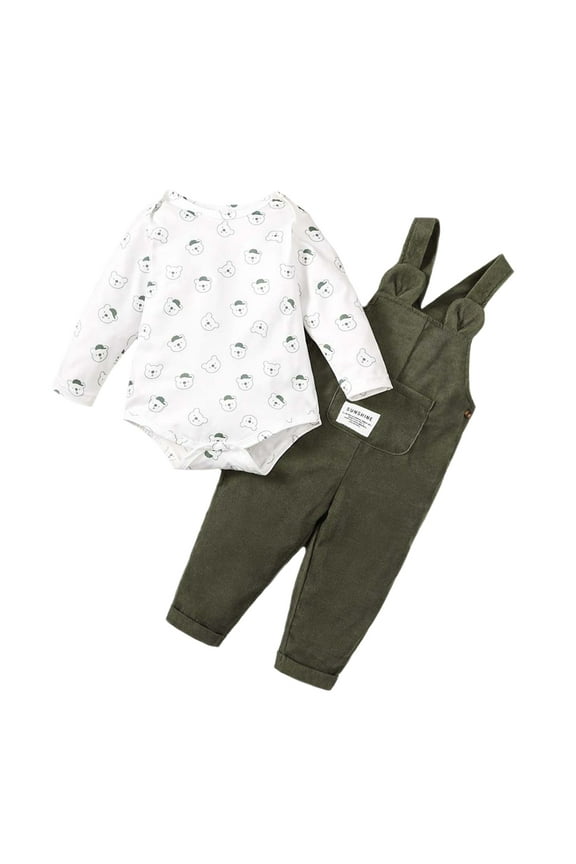 9 Months Baby Boys Clothes 12 Months Boys 2PCS Outfits Set Infant Boys Long Sleeve Top Overall Pants Set White