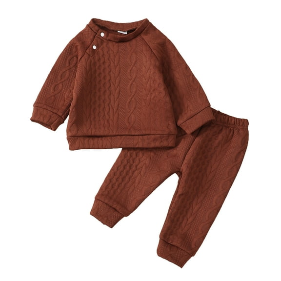 9 Months Baby Boys Clothes 12 Months Boys 2PCS Solid Color Outfits Set Infant Boys Long Sleeve Round Neck Top Pants Set Brown