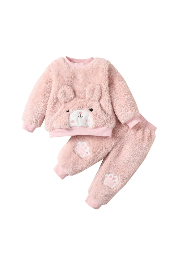 9 Months Baby Girls Clothes 12 Months Girls 2PCS Fall Winter Outfits Set Solid Color Infant Girls Long Sleeve Top Pants Set Pink
