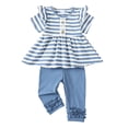 thumbnail image 1 of 9 Months Baby Girls Clothes 12 Months Girls 2PCS Outfits Set Crew Neckline Infant Girls Short Sleeve Stripe Top Pants Set Blue, 1 of 6