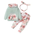 thumbnail image 1 of 9 Months Baby Girls Clothes 12 Months Girls 3PCS Hoodie Outfits Set Flower Print Infant Girls Long Sleeve Top Pants Set with Headband Green, 1 of 9