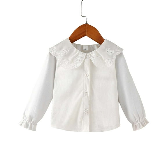 9 Months Baby Girls Clothes 12 Months Girls Long Sleeve Shirt Tops Solid Color Infant Girls Ruffle Collar Shirt Tops White