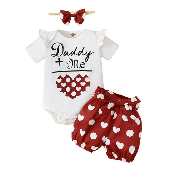 9 Months Baby Girls Clothes 12 Months Infant Girls Summer 3PCS Outfits Letter Print Short Sleeve Romper Top Heart Print Shorts Headband Set White