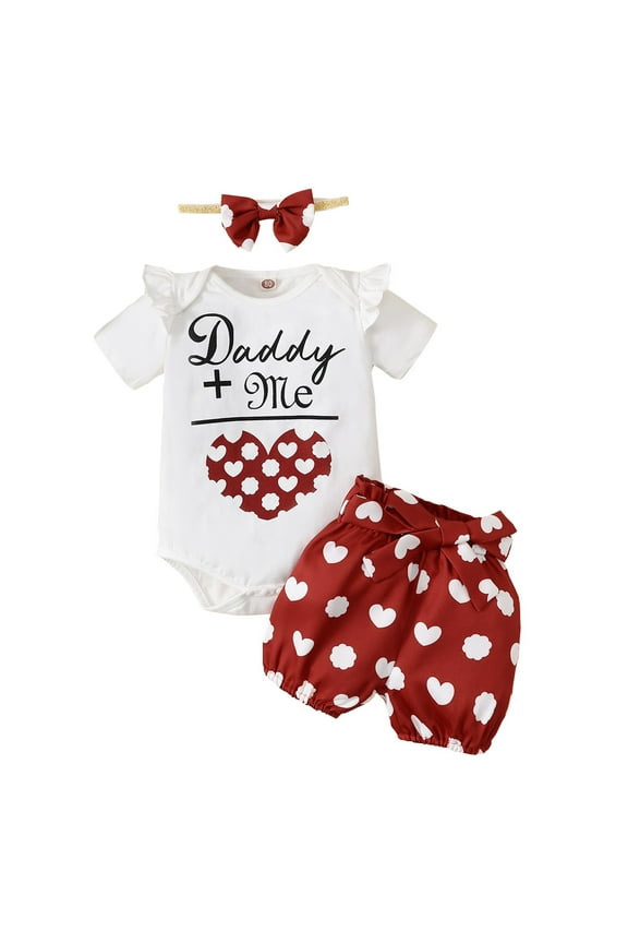 9 Months Baby Girls Clothes 12 Months Infant Girls Summer 3PCS Outfits Letter Print Short Sleeve Romper Top Heart Print Shorts Headband Set White