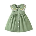 thumbnail image 1 of 9 Months Baby Girls Dress Infant Girls Summer Sleeveless Dress 12 Months Girls Embroidering Collar Solid Color Dress Green, 1 of 7