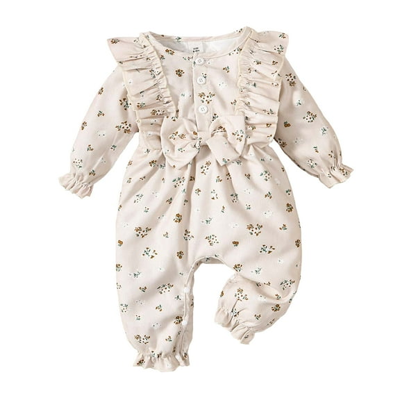 9 Months Baby Girls One-piece Romper 12 Months Girls Long Sleeve Bodysuit Infant Girls Floral Bodysuit Apricot
