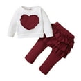 thumbnail image 1 of 9 Months Infant Baby Girls Outfits 9-12 Months Infant Baby Girls Long Sleeve Heart Print Top Ruffle Pants 2PCS Fall Winter Clothes White, 1 of 8
