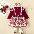 thumbnail image 1 of 9 Months Newborn Baby Girl Clothes Winter Outfits Infant Girls Floral Printed Romper and Ruffle Dress Sets 3pcs Winter Fall Outfits Wine, 1 of 3