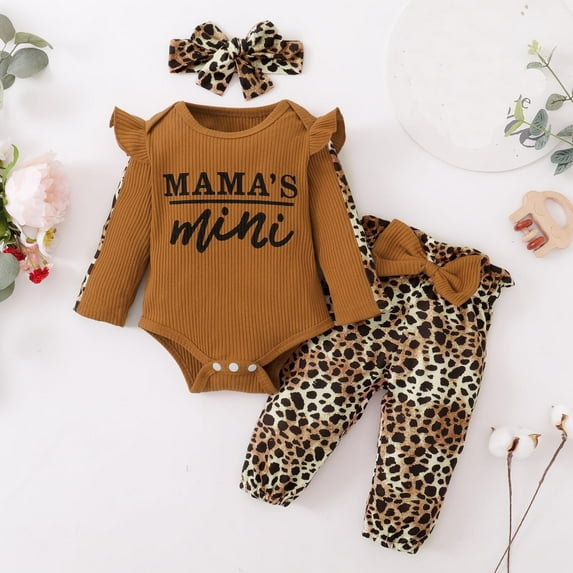 9 Months Newborn Infant Baby Girls Clothes Ribbed Bodysuit Pants Set Fall Winter Outfits Brown