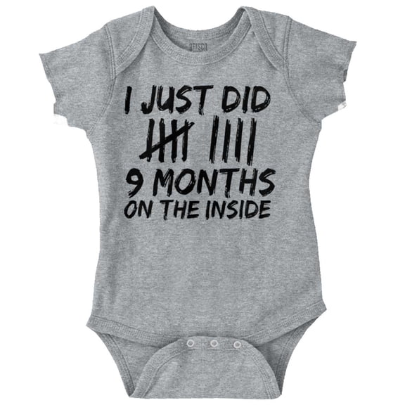 9 Months On The Inside Tally Marks Romper Boys or Girls Infant Baby Brisco Brands 6M