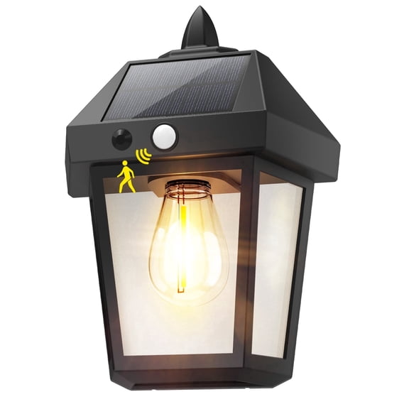 9" Motion Sensor Solar Wall Lantern with 3 Lighting Modes, Waterproof Outdoor Porch Lights, 1 Pack
