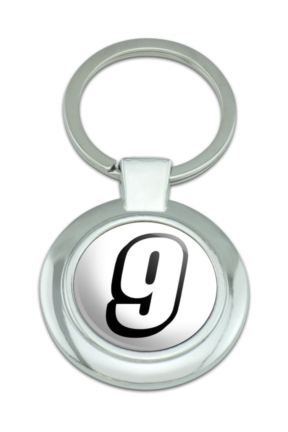 9 Number Nine Classy Round Chrome Plated Metal Keychain
