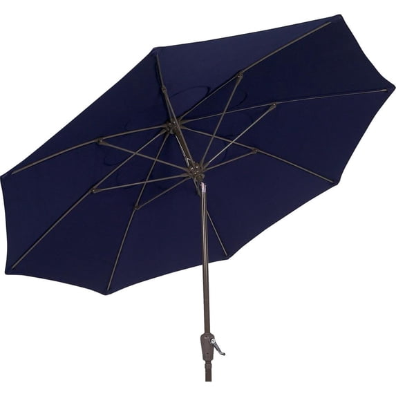 9' Oct Home Patio Tilt Umbrella 8 Rib Crank Champagne Bronze with Navy Blue spun Acrylic Canopy