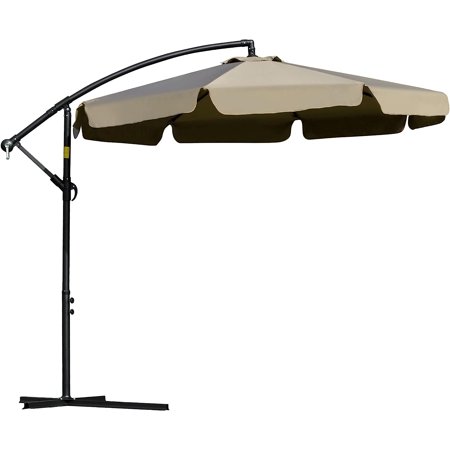 9' Offset Hanging Patio Umbrella, Cantilever Umbrella With Easy Tilt Adjustment, Cross Base And 8 Ribs For Backyard, Poolside, Lawn And Garden, Brown