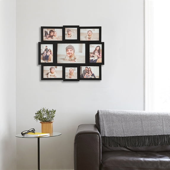 9-Opening 16x19 Black Wall Photo Frame Collage PVC Gallery Style with Black Edge