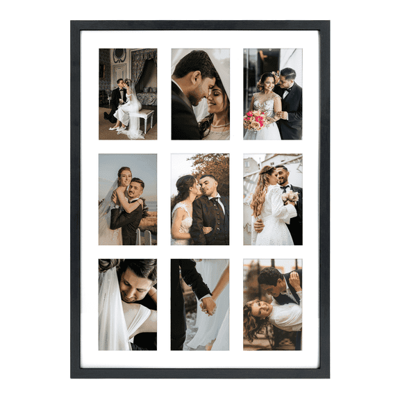 9 Opening 4x6 Collage Picture Frame - Black Multi-Photo Frame with Mat for Wall Display (Horizontal/Vertical)