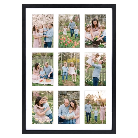 9 Opening 4x6 Collage Picture Frame, Black 15x21 Photo Frame with Mat for Wall Display, Gift for Father' s Day or Wedding