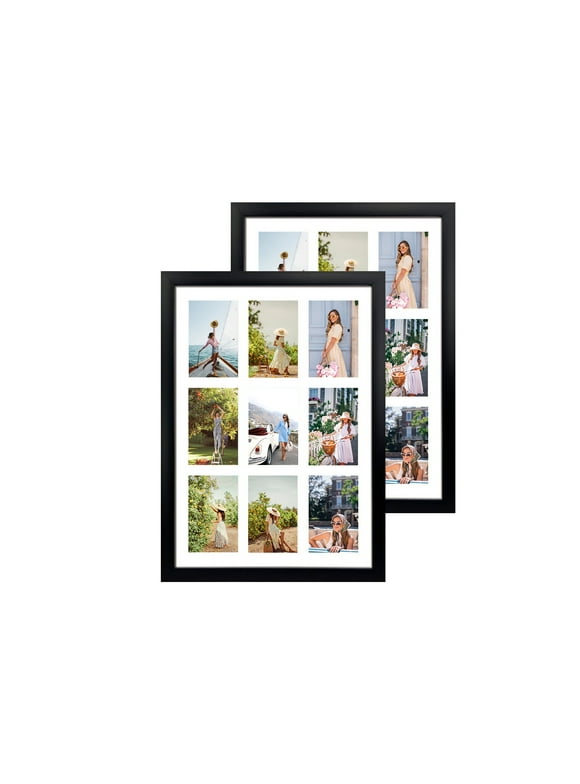 9 Opening 4x6 Collage Picture Frames Set of 2, Horizontal and Vertical Black Multi Photo Frame for Wall Mount
