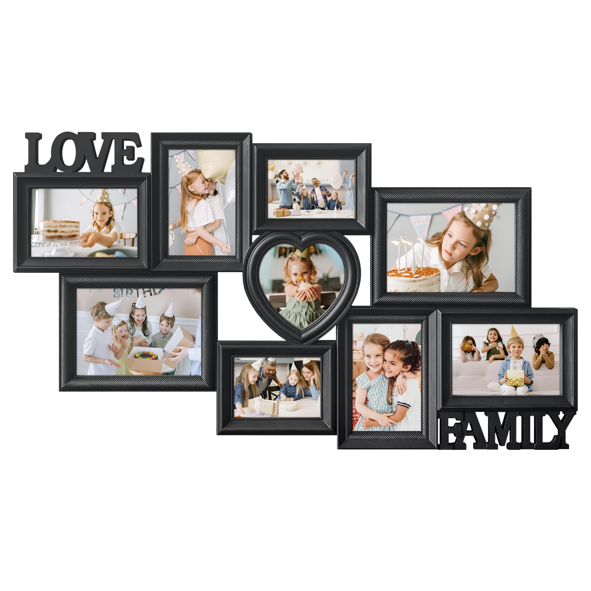 9‑Opening Family Collage Photo Frame, PVC Wall‑Mount Picture Frame with ...