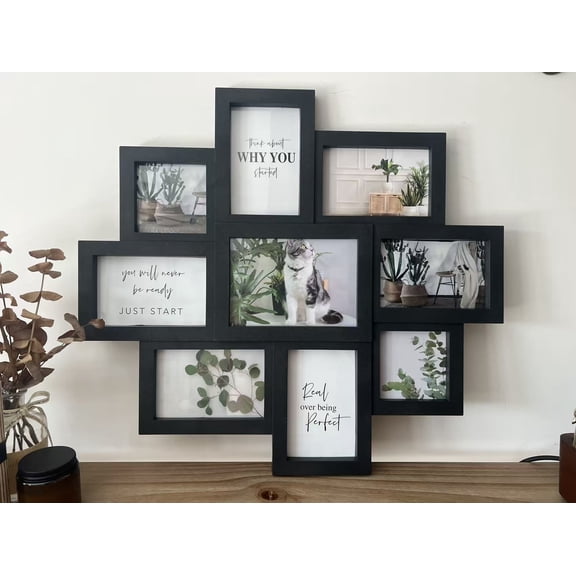9 Opening Family Collage Picture Frames for Wall, Black 4x6 Frame Set, Multi-Size Wall Decor Gallery,Black