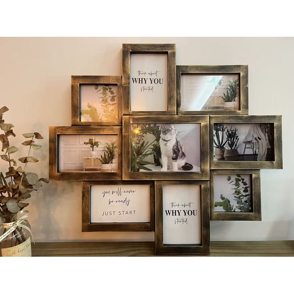 9 Opening Gold Collage Picture Frames for Wall, 4x6 Family Photo Frame Set, Modern Wall Decor Gallery, Gold