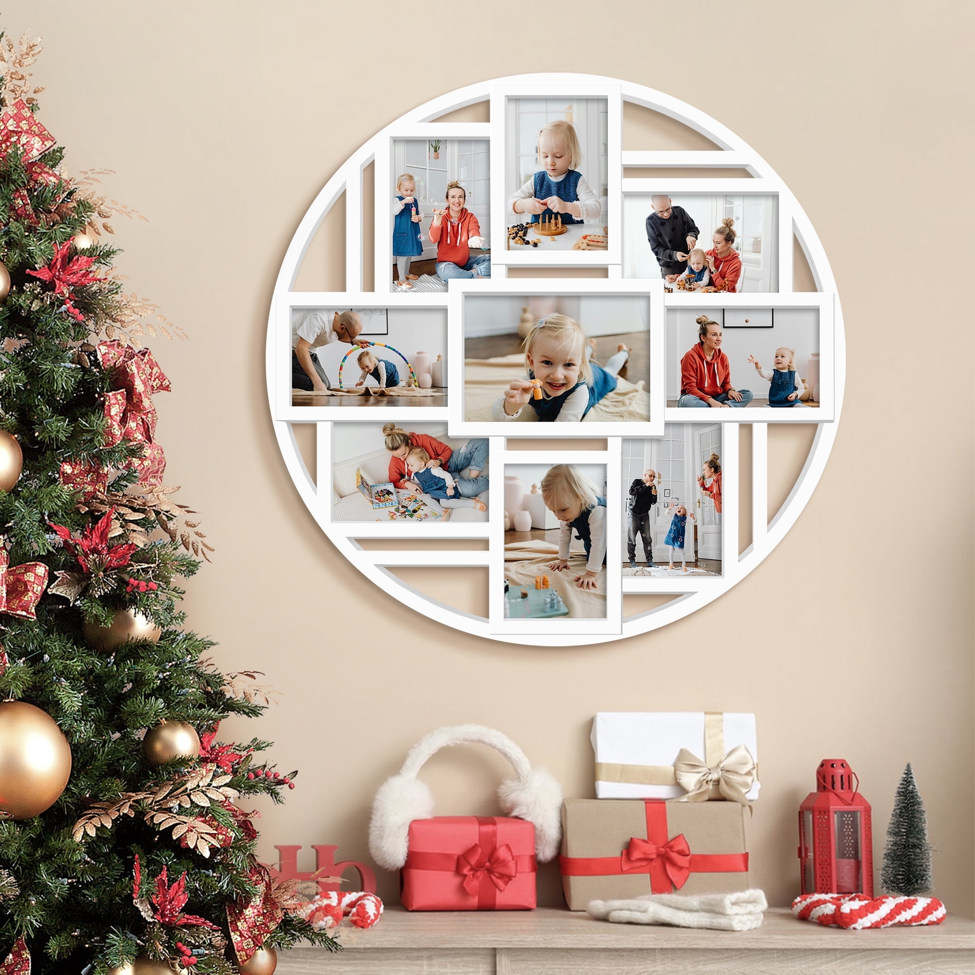 9-Opening Round 4×6 Collage Wall Frame, Multi Picture Photo Frame for Wall, Displays 9 Slots Photos, Family Collage Picture Frames, Cool Gallery-Style Wall Decor (White)