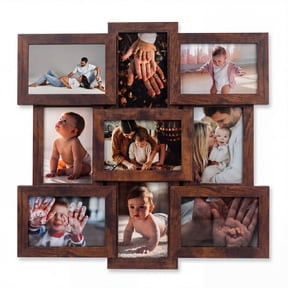 9 Opening Wall Collage Picture Frame, Fits Nine 4x6 Inch Frames, HD Clear Glass & Serrated Hanging Hooks, Vertical & Horizontal Mountable Home Wall Decor Frame, Brown