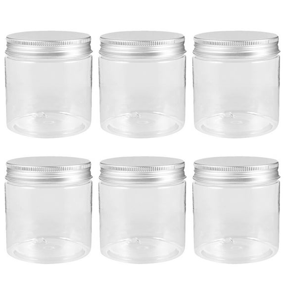 9 Ounce Clear Plastic Jars Containers With Screw On Lids - Refillable Round Empty Plastic Slime Storage Containers for Kitchen & Household Storage (6 Pack)