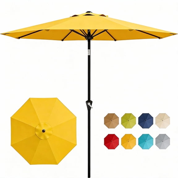 9' Outdoor Patio Umbrella, Outdoor Table Umbrella, Yard Umbrella, Market Umbrella with 8 Sturdy Ribs, Push Button Tilt and Crank