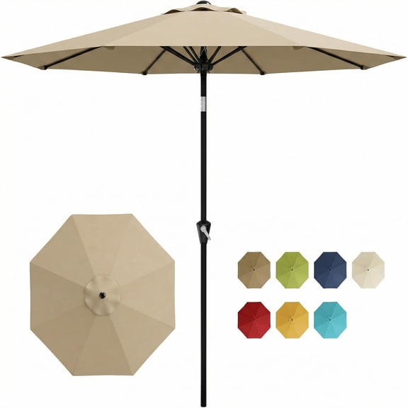 9' Outdoor Patio Umbrella, Outdoor Table Umbrella, Yard Umbrella, Market Umbrella with 8 Sturdy Ribs, Push Button Tilt and Crank
