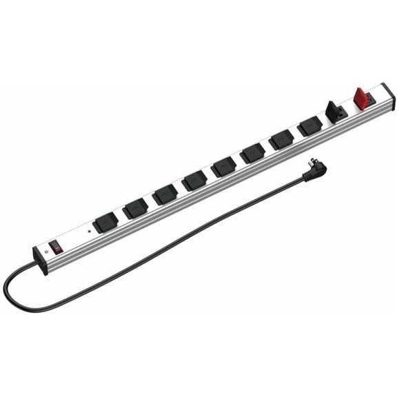 Link2Home 9 Outlets 2 USB Heavy Duty Metal Socket Power Strip,10-Foot Long Extension Cord with Circuit Breaker. Mounting Brackets Included, Workshop/Industrial use