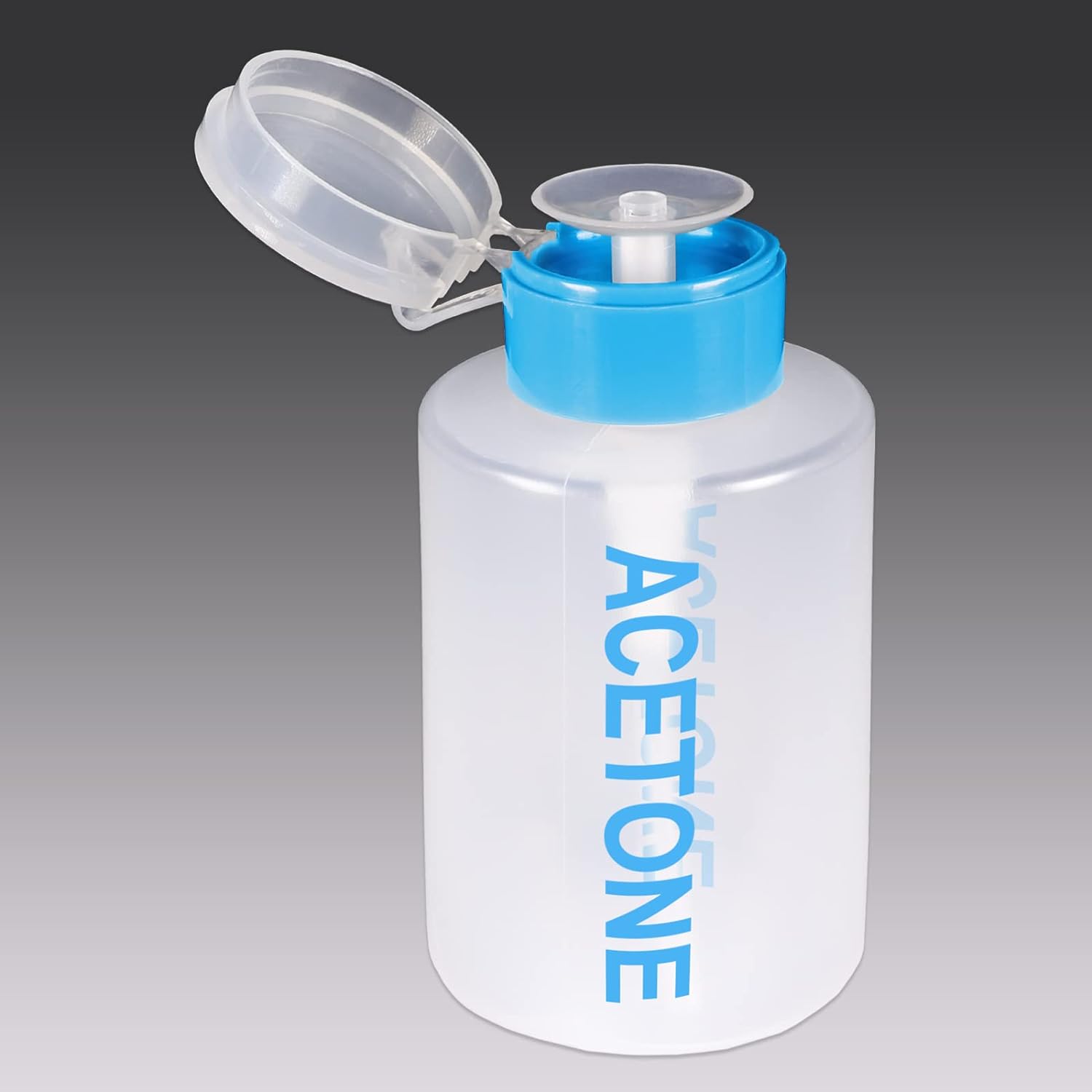 9 Oz Blue Push Down Acetone Labeled Dispenser Empty Bottle