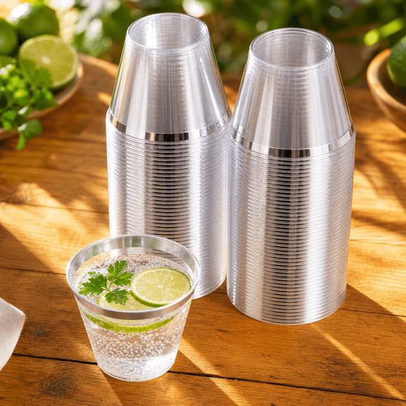 9 Oz Clear With Rim Plastic Party Tumblers For Drinks And Beverages