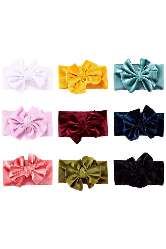 9 PACK Elastic Soft Nylon Wide Velvet Bow Headband Hairband Knot Turban Headwrap