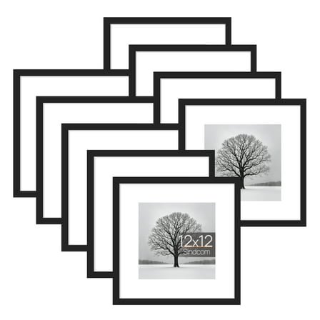 Sindcom 9 Pack 12x12 Picture Frames,Display Pictures 8x8 with Mat or 12x12 Without Mat,Gallery Wall Photo Frames, Black