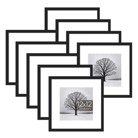 Sindcom 9 Pack 12x12 Picture Frames,Display Pictures 8x8 with Mat or 12 x 12 Without Mat,Gallery Wall Photo Frames, Black