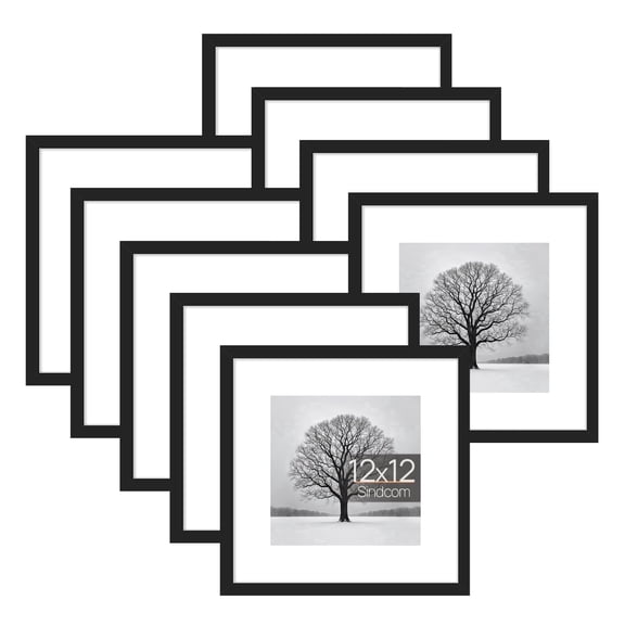 Sindcom 9 Pack 12x12 Picture Frames,Display Pictures 8x8 with Mat or 12 x 12 Without Mat,Gallery Wall Photo Frames, Black