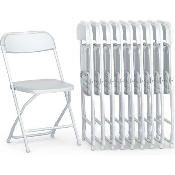 9 PACK White Foldable Plastic Chair | Folding & Stackable | 350 lbs Capacity Steel Frame Seats for Indoor Outdoor | Use Events Wedding Party Events Bulk Picnic Kitchen Dining