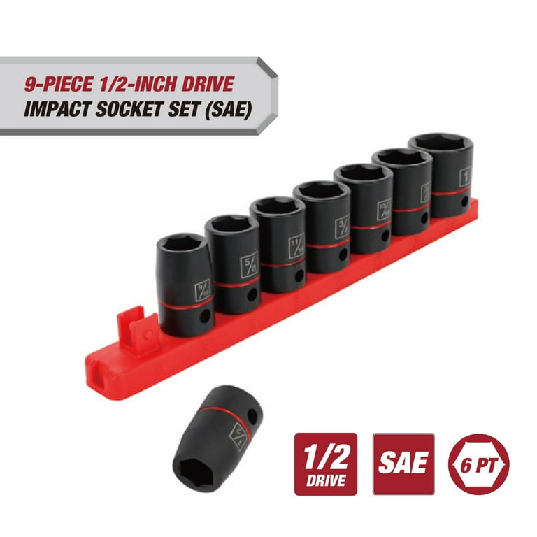 Hyper Tough 9-Piece 1/2-inch Drive Impact Socket Set (SAE
