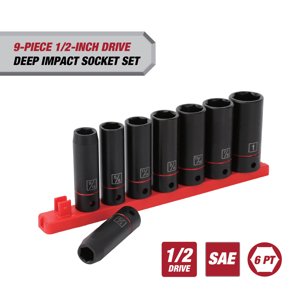 Set de 9 Piezas de Dados de Impacto de Profundidad con Accionamiento de 1/2-Pulgada Hyper Tough (SAE)