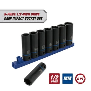 Juego de 9 piezas de dados de impacto profundos métricos de 1/2 pulgada Hyper Tough (mm)
