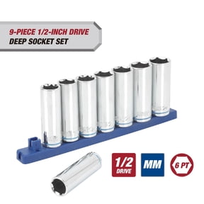 Hyper Tough 9-Piece 1/2-inch Drive Deep Metric Socket Set (mm)