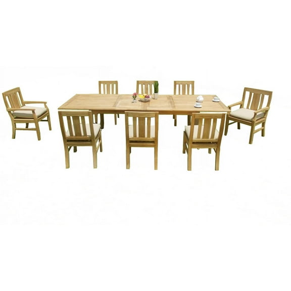 9 PC A Grade Outdoor Patio Teak Dining Set - 117" Double Extension Rectangle Table & 8 Osawa Chairs (6 Armless, 2 Arm)
