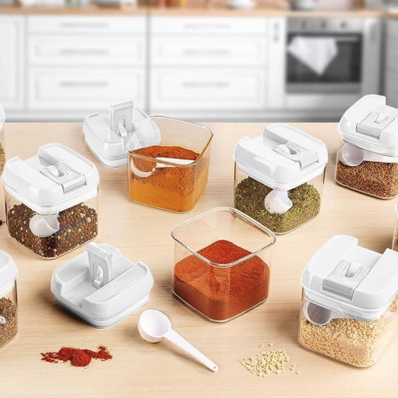 9 PC Airtight Food Storage Containers - Clear Plastic Snack & Spice Containers with Easy Lock Lids - Kitchen and Pantry Organization for Herbs, Coffee, Tea - 0.5L / 2.1 Cups