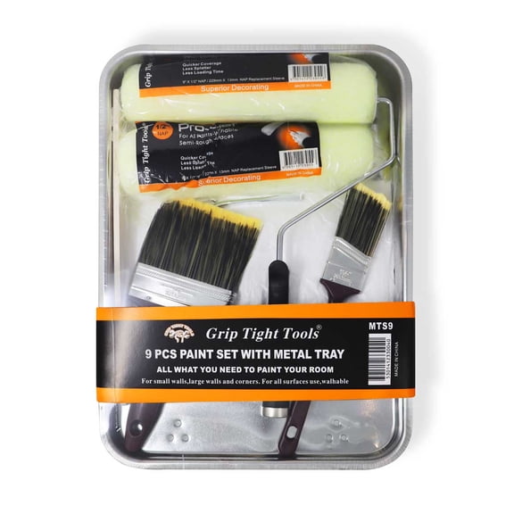 9 PC Paint Metal Tray Set with 9" Roller Size