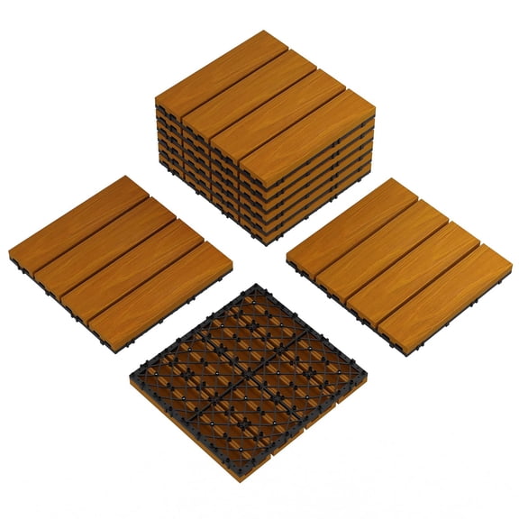 9 PCS 12" x 12" Interlocking Composite Deck Tiles, Waterproof Outdoor & Indoor Flooring, Snap Together Anti-Slip Patio Balcony Pool Deck Tiles, Easy DIY Installation, Teak