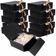 9 PCS Black Gift Boxes with Lids, 10.6x7.8x3.1 inch Kraft Paper Gift Box with Golden Ribbon, Proposal Box for Wedding, Packaging, Birthday